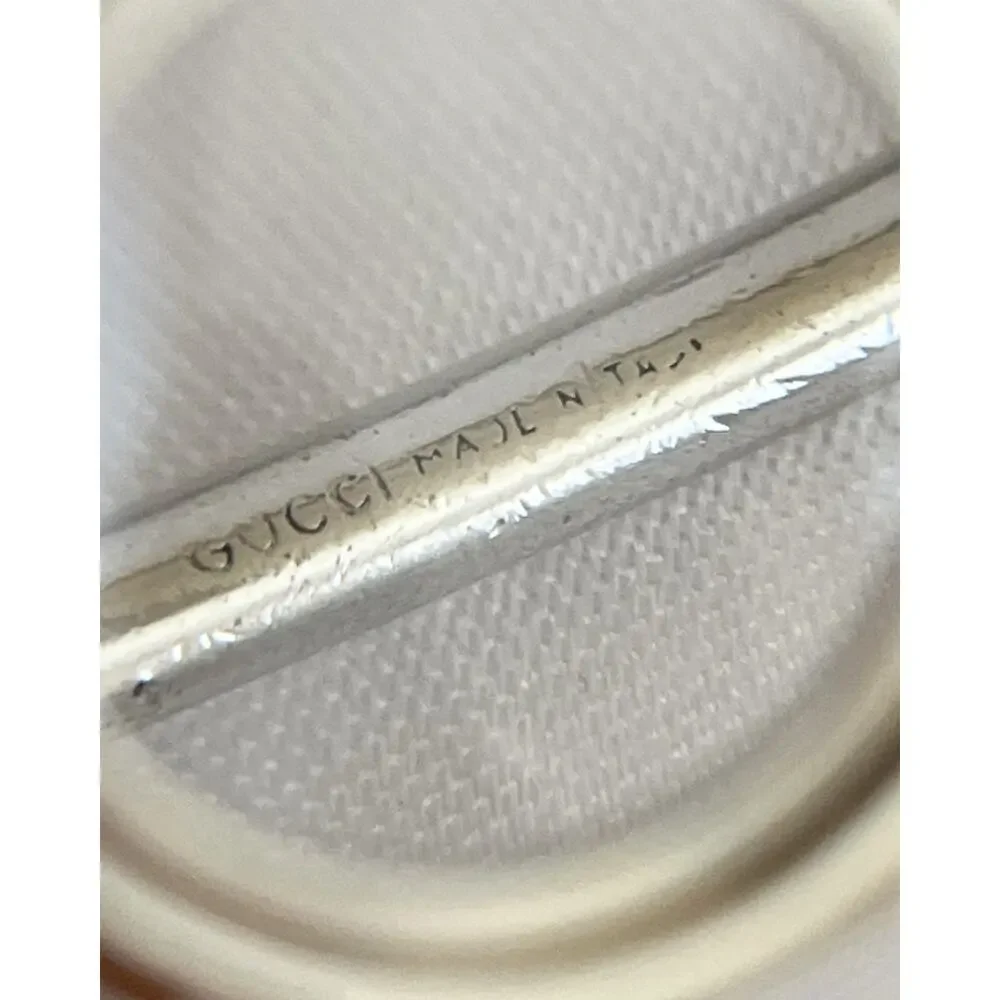 GUCCI Logo Keychain Charm In Silver Metal Rectangular Key Ring Vintage Unisex